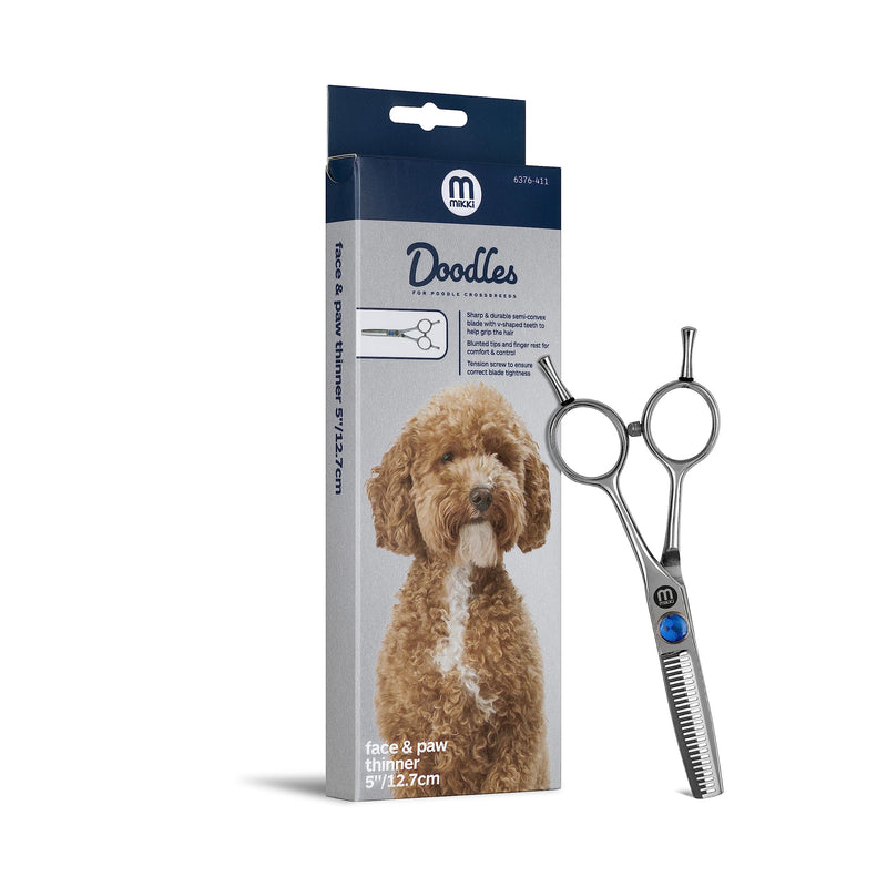 Mikki Doodle, Dog, Puppy Face & Paw Thinning Scissors, Sharp & Durable Semi-Convex Blade, V-Shaped Teeth, Blunted Safety Tips, Adjustable Tension Screw for Control and Precision, 12.7cm (5”) - PawsPlanet Australia
