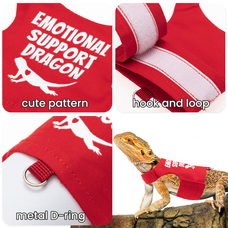 Bearded Dragon Harness and Leash Set - Escape Proof Adjustable Lizard Reptiles Harness with 5 ft Short Leash for Walking Outdoor Red - PawsPlanet Australia