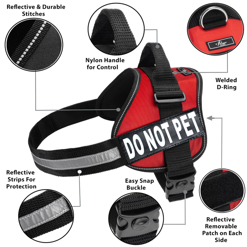Doggie Stylz Dog Harness with DO NOT PET Patches – No Pull Service Dog Vest and Service Animal Vest for Dogs – Adjustable Gentle Leader for Dogs – Reflective, Heavy-Duty for Training and Walking Girth 19-25" Red - PawsPlanet Australia