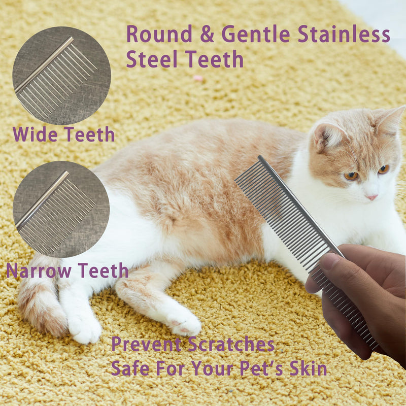 Cat Grooming Brush Kit 6 Tools - Deshedding & Dematting for Long/Short Hair, Self-Cleaning Slicker Brush with 6-in-1 Flea Comb for Cats & Kittens (Blue) Blue - PawsPlanet Australia