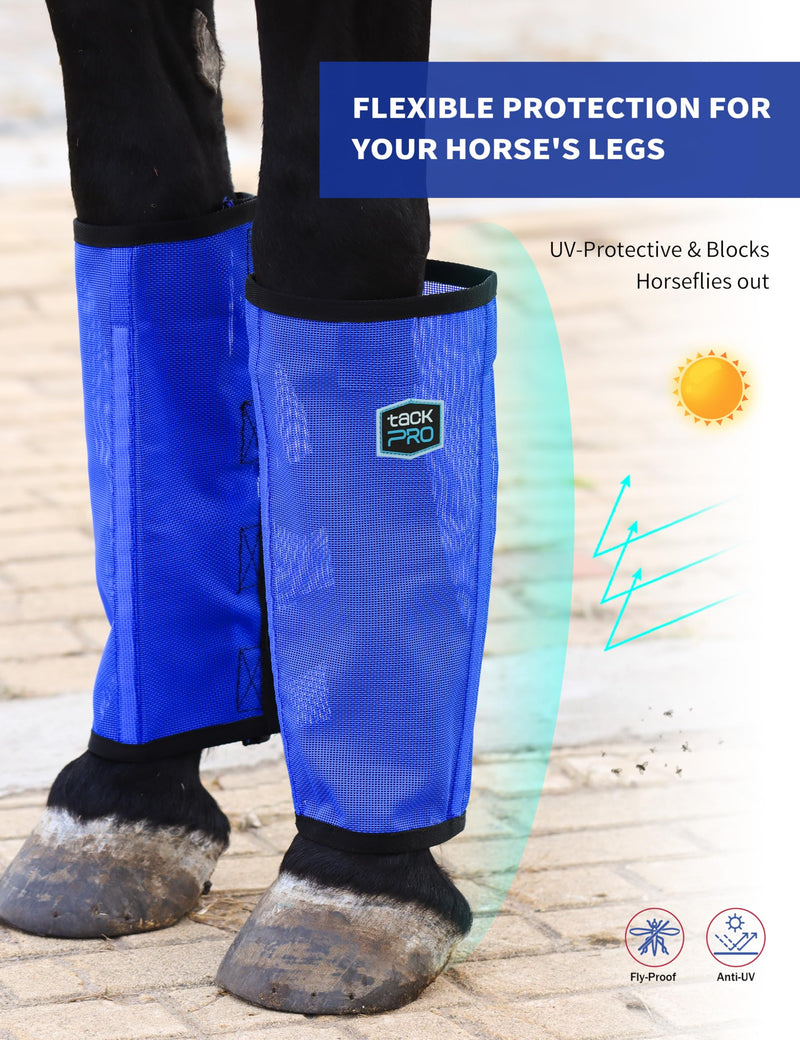 Horse Fly Boots for Horses Set of 4, Breathable Mesh Fly Leggings, Stay-Up Fly Leg Wraps for Summer Medium Blue