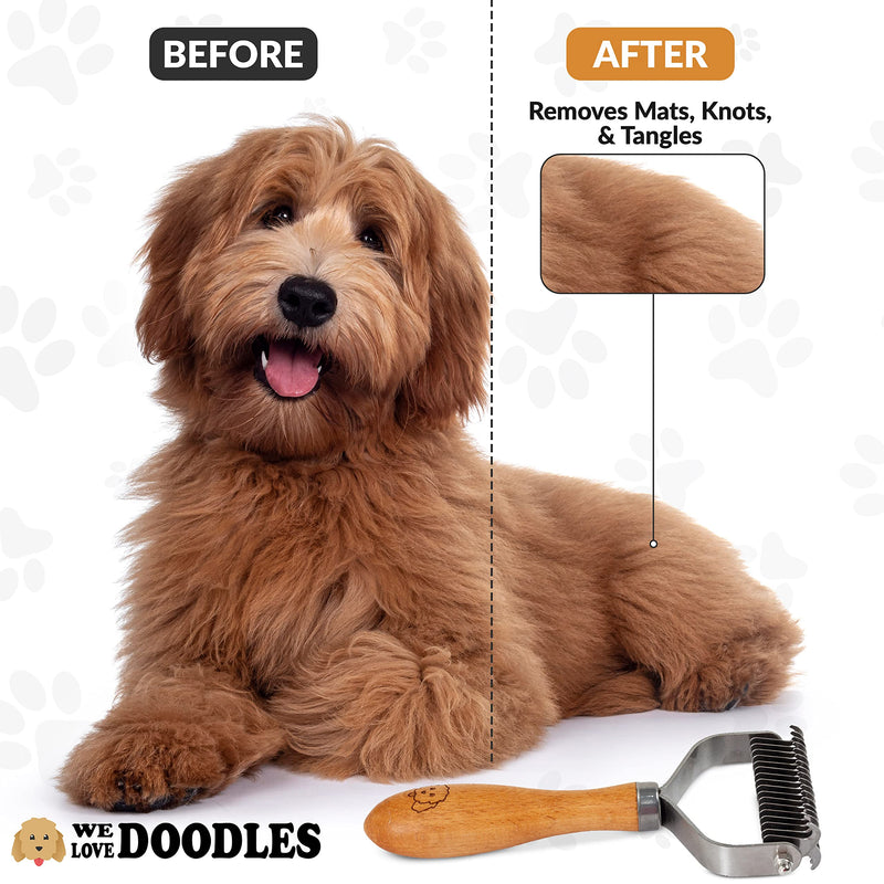 We Love Doodles Brown Stainless Steel Dematting Rake for Dogs & Dog Grooming Scissors Kit