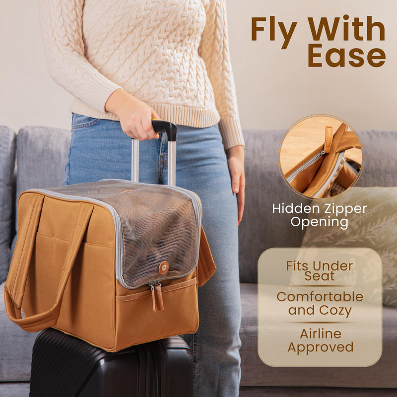 Dog Purse Carrier for Small Dogs – Cotton Padded Interior, Multiple Pockets, Breathable Mesh & Comfortable Strap – Durable Polyester Travel Bag, Lightweight Cat Carrier - Versatile Small Pet Bag brown - PawsPlanet Australia