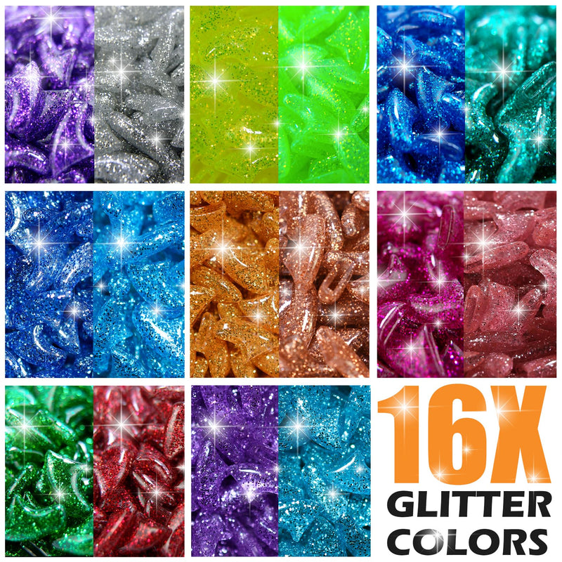 16x Glitter Colors / 160 pcs | Cat Nail Caps | Cat Claw Covers with Adhesives and Applicators (M) M - PawsPlanet Australia