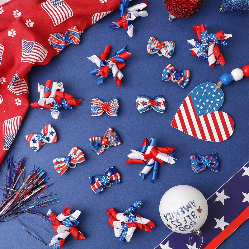 40 Pieces 4th of July Dog Cat Hair Bows Independence Day Puppy Hair Bows Red Blue White American Flag Patriotic Dog Grooming Bows Ties with Star Rubber Bands Elastic Dog Accessories for Pets Colorful - PawsPlanet Australia