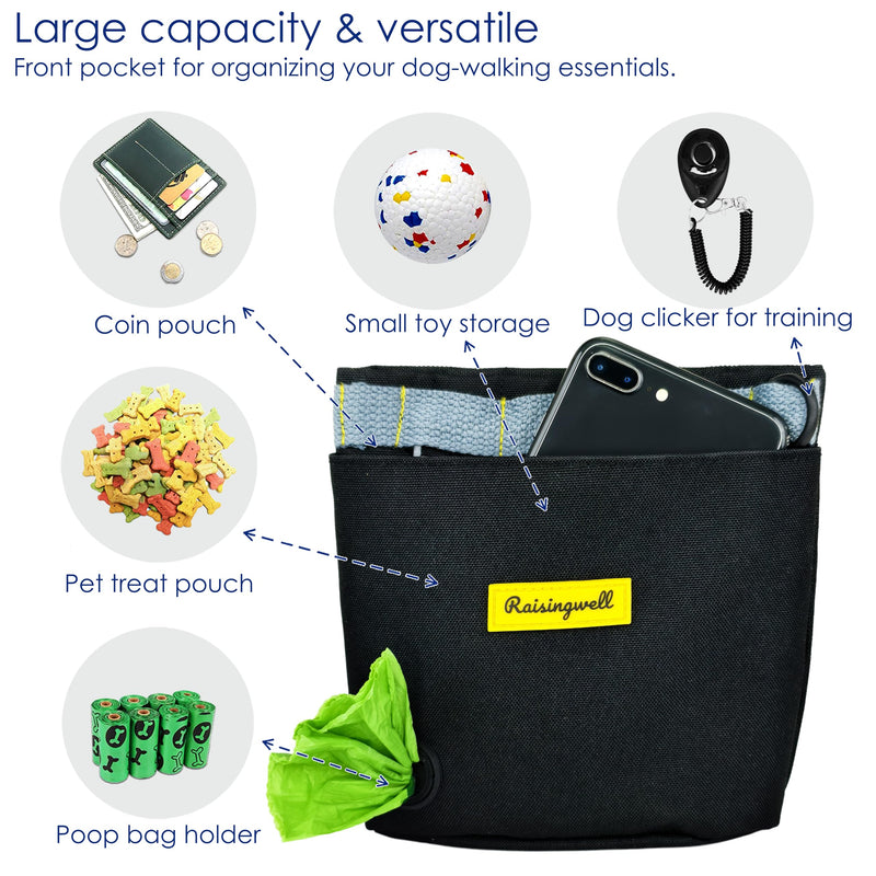 Dog Treat Pouch for Pet Walking and Training with Clicker 2 Cup Silicone Bag Small Fanny Pack Holder for Puppy Snack Dispenser Kit for Leash and Outdoor Use (Black) 2CUP A.Black - PawsPlanet Australia