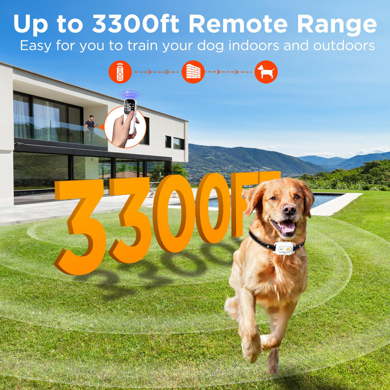 Dog Shock Collar,3300FT Dog Training Collar with Remote,IPX7 Waterproof Rechargeable Dog e-Collar with Beep,Vibration,Safe Shock,LED Light for Small,Medium,Large Dogs (8-150 lbs) - PawsPlanet Australia