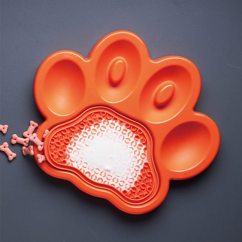PetDreamHouse PAW 2-in-1 Slow Feeder Interactive Bowl with Removable Lick Mat - Orange - PawsPlanet Australia