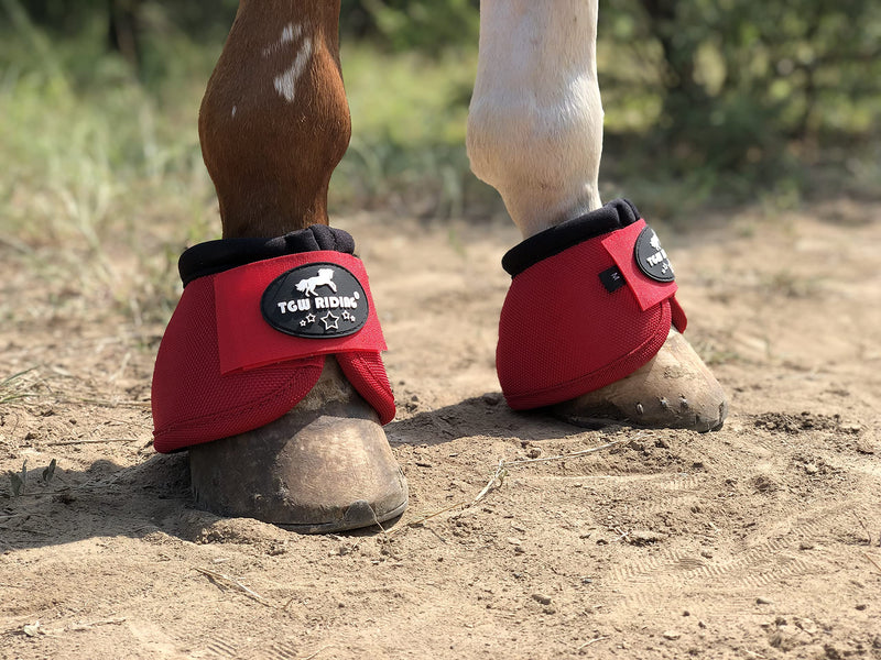 TGW RIDING 2520D Horse Bell Boots No-Turn Horse Bell Boots, Equine Ballistic Hoof Overreach Bell Boot, Pair Red Large