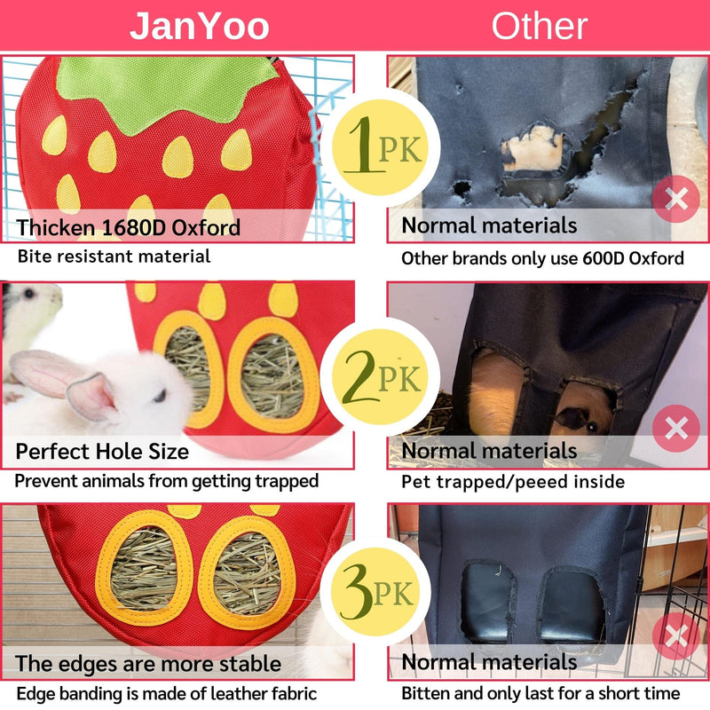 JanYoo Rabbit Hay Feeder Bag for Cage Guinea Pig Timothy Hay Dispenser Storage Manger Hanging Large Less Waste for Bunny A-Strawberry Pack of 1 - PawsPlanet Australia