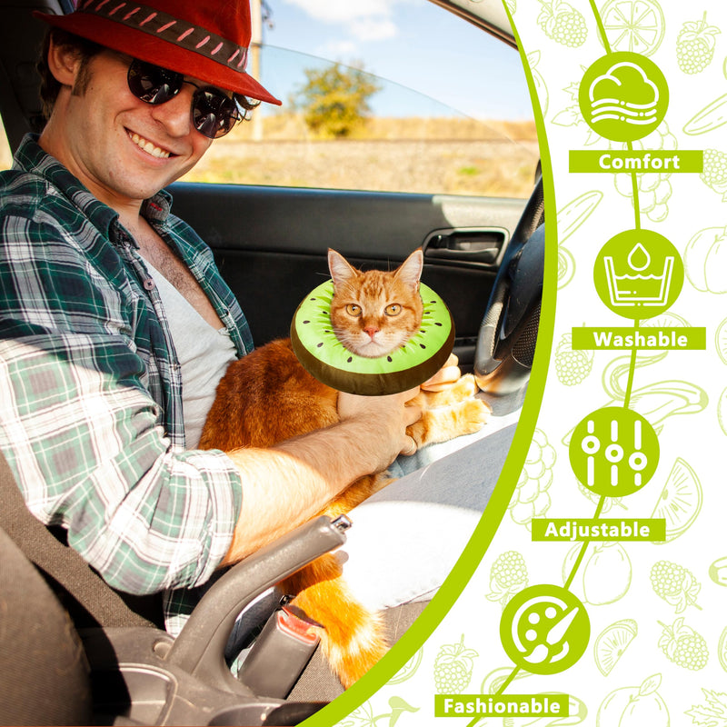 Cat Cone Collar Soft, Adjustable Cat Recovery Cone to Stop Licking, Cute Kitten Donut Collar After Surgery, Elizabethan Collars for Kittens, Lightweight Cats Neck Cones (Kiwifruit, Medium) Kiwifruit