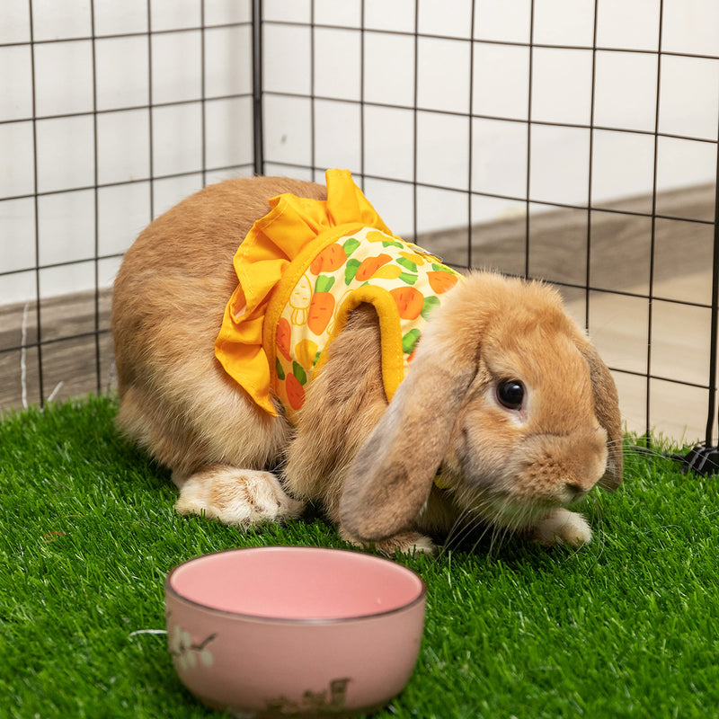 Rabbit Harness and Leash for Walking Escape Proof - Cute Carrot Pattern Mesh Breathable Bunny Vest Harness Outdoor Camping Hiking Training - Also Suit for Ferret Kitten Puppy Small Animals S (neck:5.5"-7" chest:7"-9.8") Yellow - PawsPlanet Australia