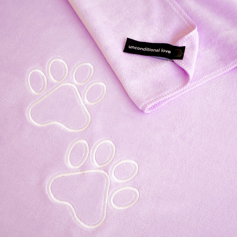 Unconditional Love | Premium Pet Drying Towel | Ultra Absorbent and Soft Microfiber Towel for Dogs and Cats (Lilac) Lilac Large - PawsPlanet Australia