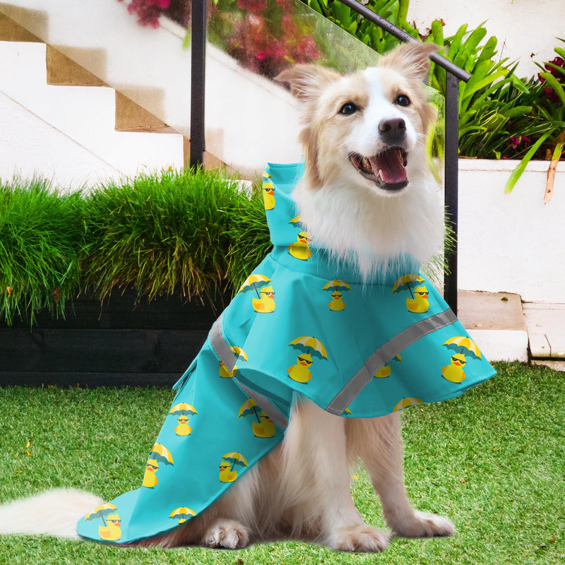 NACOCO Large Dog Raincoat Adjustable - Pet Rubber Ducks Yellow Water Proof Clothes Lightweight Rain Jacket Poncho Hoodies with Strip Reflective Pink (Lake Green XL, Sunglass Duck) X-Large (Pack of 1) Lake Green - PawsPlanet Australia