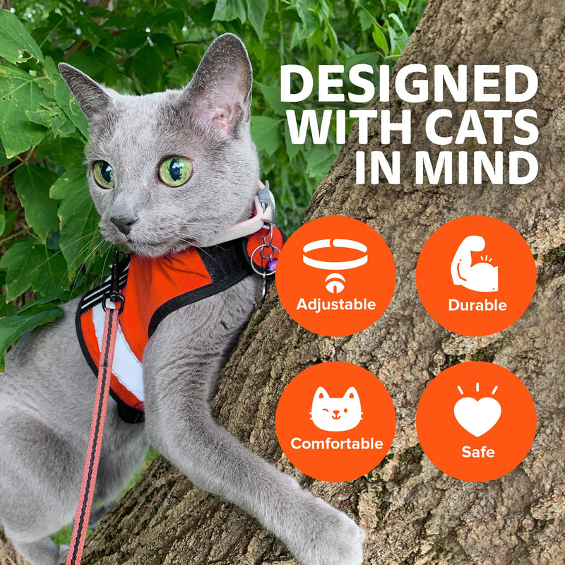 Kitty Holster Reflective Cat Harness – High-Visibility Cat Harness for Travel, Day and Night Walking - Soft Cotton Cat Accessories, Breathable, Secure & Washable, Made in USA-Outrageous Orange, M to L Medium/Large Outrageous Orange