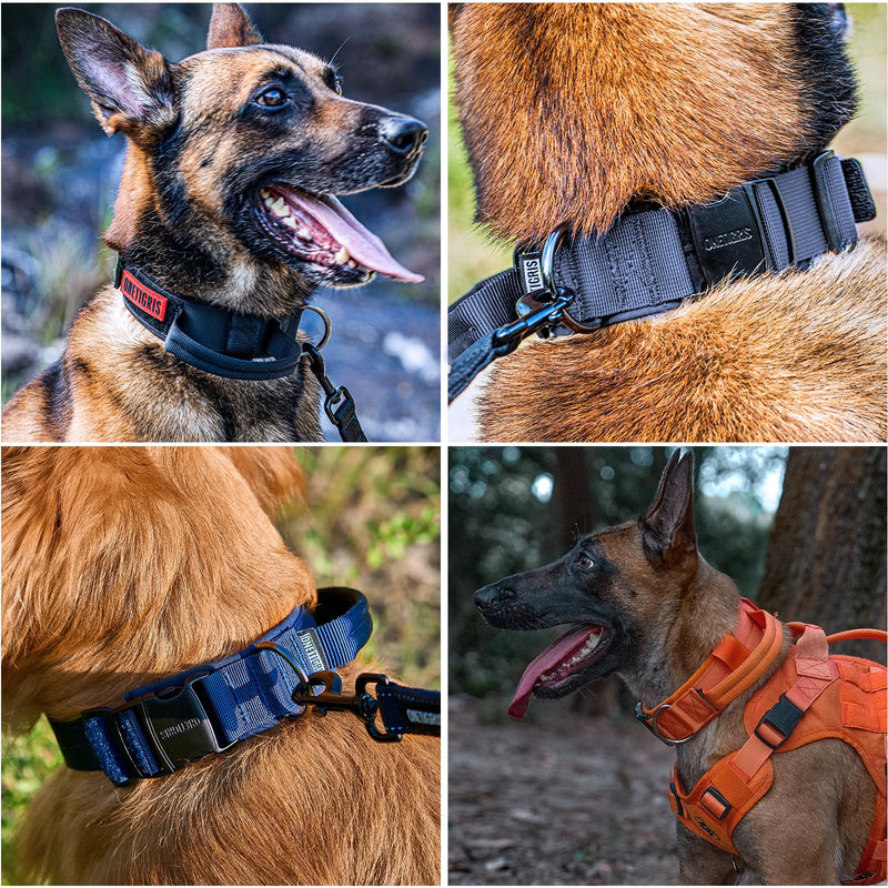 OneTigris Tactical Dog Collars with Handle,Military Dog Collar for Large Dog,Adjustable Nylon Collar German shepherd Collar with Heavy Duty Metal Buckle for Dog Training and Walking (M, Orange) M