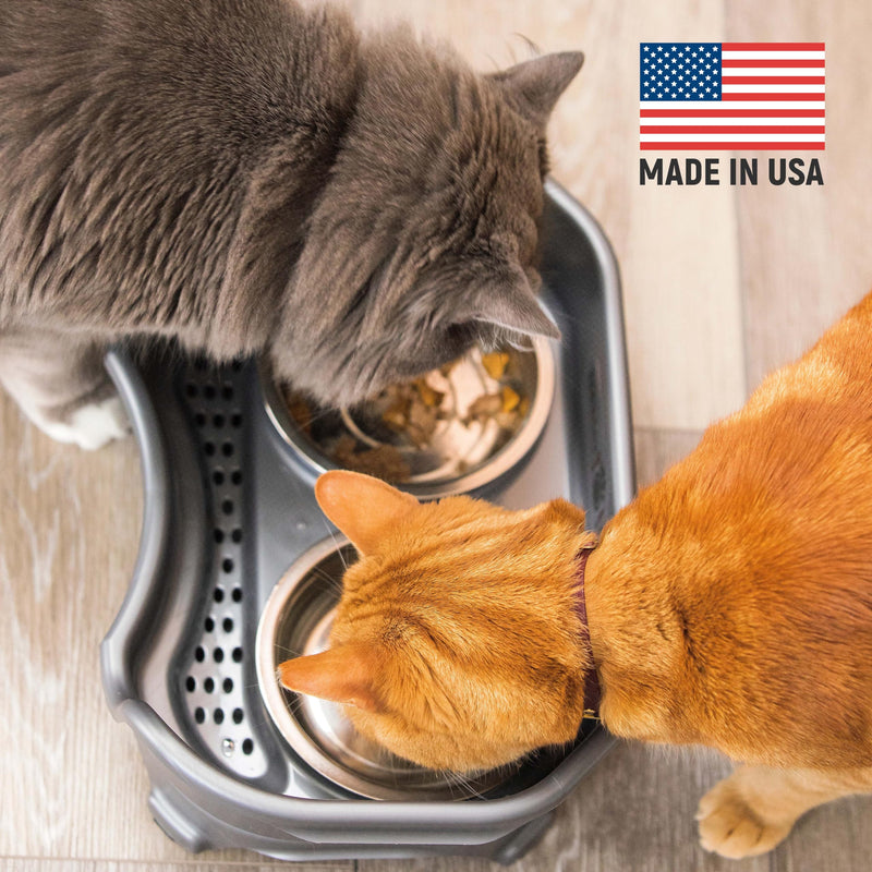 Neater Feeder Express Mess Proof Cat Bowls Elevated, No Spill Feeding Station, Stainless Steel Dishes for Food and Water, Raised Bowls for Indoor Cats, No Fatigue Whisker Friendly Dish, Grey Cat w/ Standard Bowls Gunmetal Grey