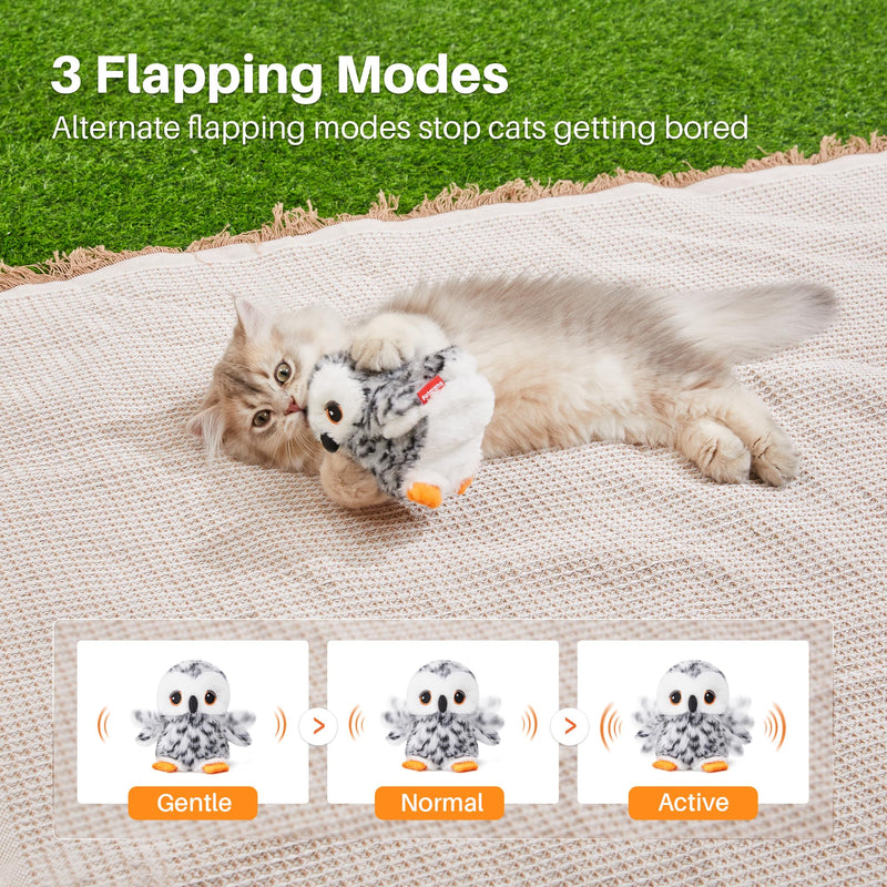 Potaroma Flapping Snowy Owl Cat Toys, Lifelike Bird Chirp, Rechargeable Owl Touch Activated Kitten Toy, Interactive Catnip Kicker Exercise Toys 4.0" for All Breeds