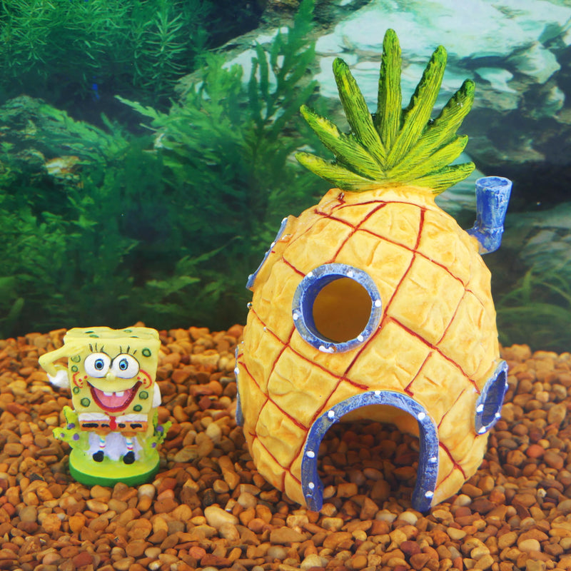 Penn-Plax SpongeBob and Pineapple House Aquarium Ornament | 2 piece Set | Great for fresh or alt water tanks .5 LBS