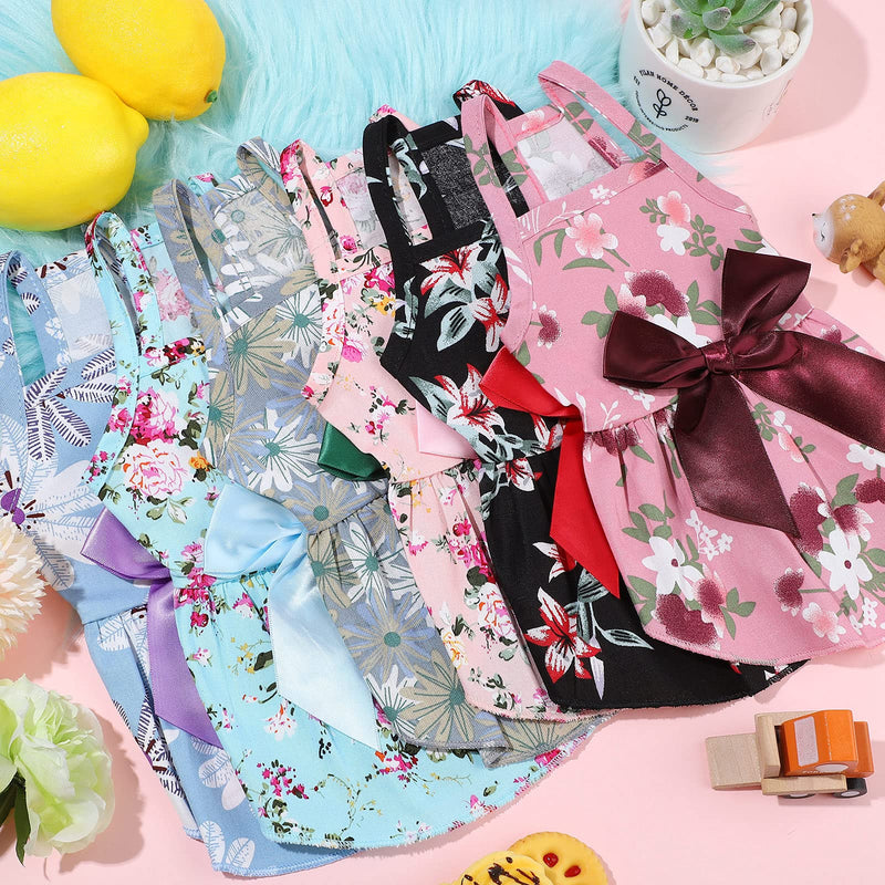 Frienda 6 pcs Dog Dresses Girls Dog Clothes Floral Cute Princess Bowknot Puppy Dresses Pet Cat Clothes Skirts Rosette Summer Outfits Apparel for Chihuahua Yorkies Female Small Cat Pets Kitten(M) M - PawsPlanet Australia
