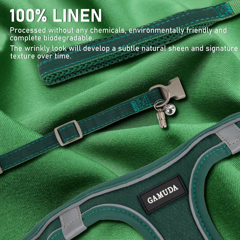 GAMUDA Small Pet Harness Collar and Leash Set, Step in No Chock No Pull Linen Fabric Soft Mesh Dog Vest Harnesses Reflective for Dogs Puppy Cats Kitten Rabbit (Green, S) Green - PawsPlanet Australia