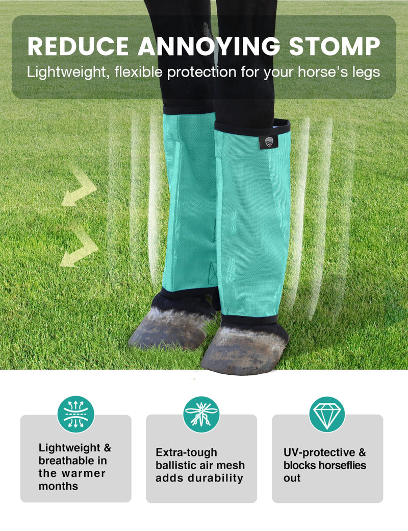 Horse Fly Boots for Horses Set of 4, Loose-Fit Breathable Fine Mesh Horse Leggings, Stay-On, Reduce Stomping Mint Small