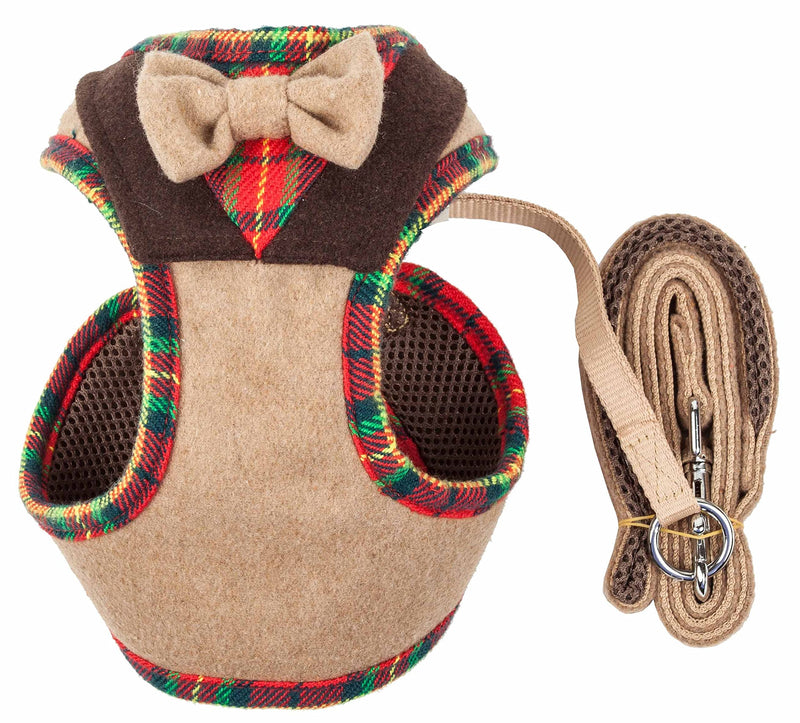 Pet Life ® Luxe Collection Dapperbone 2-in-1 Adjustable Fashion Dog Harness and Leash with Dog Bowtie by Collar - Pet Harness with Reversible Breathable Mesh and Alloy Dog Leash attachments X-small Brown - PawsPlanet Australia