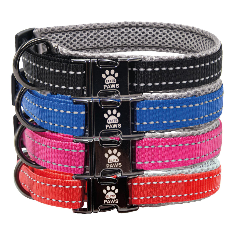 Elite Paws® UK: Premium Metal Buckle Dog Collar, Strong, Safe, Padded, Comfortable, Reflective, Adjustable, Secure Fit with Metal Lead Attachment, Puppy Walking/Training Product (50cm-55cm, Blue/Grey) Neck: 50cm-55cm