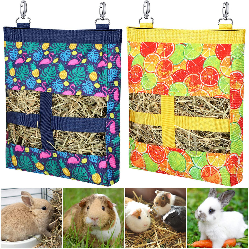 2 Pieces Guinea Pig Hay Bag Washable Pet Rabbit Hay Feeder Bag with 2 Holes Cute Small Animal Hanging Feeder Sack Storage for Rabbit Guinea Pig Chinchilla Hamster Small Pets (Flamingo, Orange) Flamingo, Orange