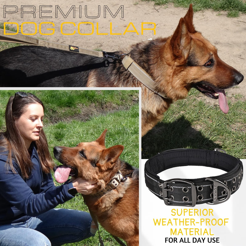 ADITYNA Heavy Duty Dog Collar for Extra-Large Dogs - Reflective Black XL Collar with Handle for Training, and Walking - Wide, Thick, Tactical, Soft Neoprene Padded Extra-Large: Fit 24-30" Neck