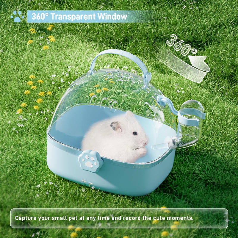 BUCATSTATE Small Animal Carrier Cage with Water Bottle, Portable Hamster Travel Carrier Carry Case 7.24" L*6.69 W *6.42" H for Small Pets, Gerbils, Mice, Dwarf Hamster (Blue) Blue