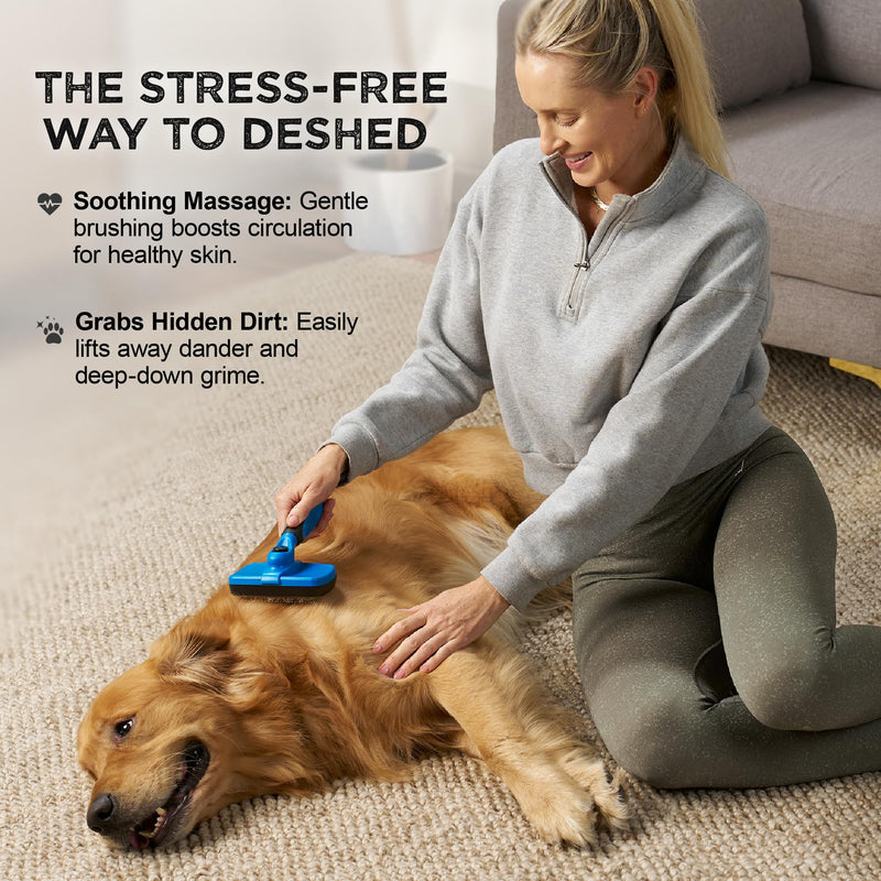 Deshedding Dog Brush for Shedding – Self Clean Cat Brush Deshedding & Grooming Tool for Long Haired and Short Haired Dogs, Slicker Brushes for Dogs, Skin-Friendly, Retractable Bristles, Easy to Clean Blue - PawsPlanet Australia