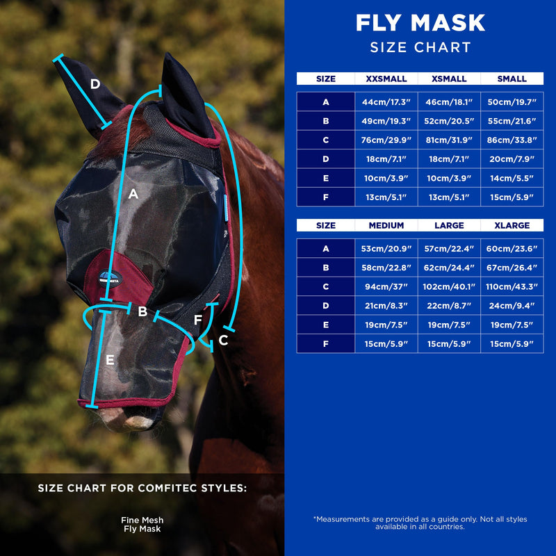 WeatherBeeta ComFiTec Fine Mesh Fly Mask with Ears & Nose, Grey, Large L