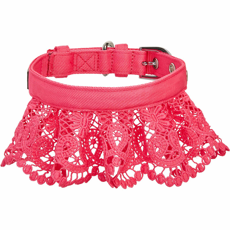 Blueberry Pet Floral Lace Adjustable Dog Collar in French Pink with Metal Buckle, Neck 13-16.5", for Medium Breed - PawsPlanet Australia