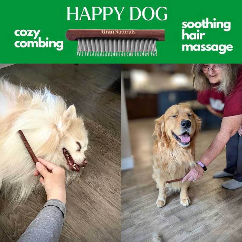GranNaturals Wooden & Metal Pet Comb for Detangling Hair, Grooming Fur, Dematting for Large and Small Dogs, Long & Short Haired Cats - PawsPlanet Australia