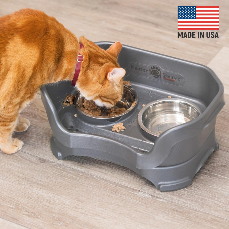 Neater Feeder Deluxe Mess Proof Cat Bowls Elevated for All Breeds – Made in USA – No Spill Raised Bowls for Indoor Cats – Stainless Steel Food and Water Bowl Set, Pet Dish Feeding Station, Grey Gunmetal Grey - PawsPlanet Australia