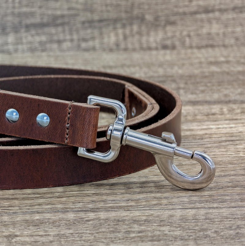 Ashford Ridge Full Grain Leather Dog Lead, Made in England - Antique Brown Small (1m) Small (1m) - PawsPlanet Australia