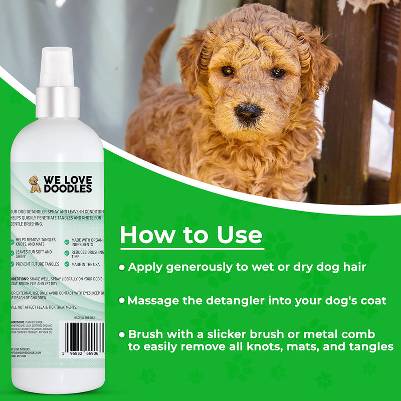 We Love Doodles Dog Grooming Bath Brush & Detangler Spray