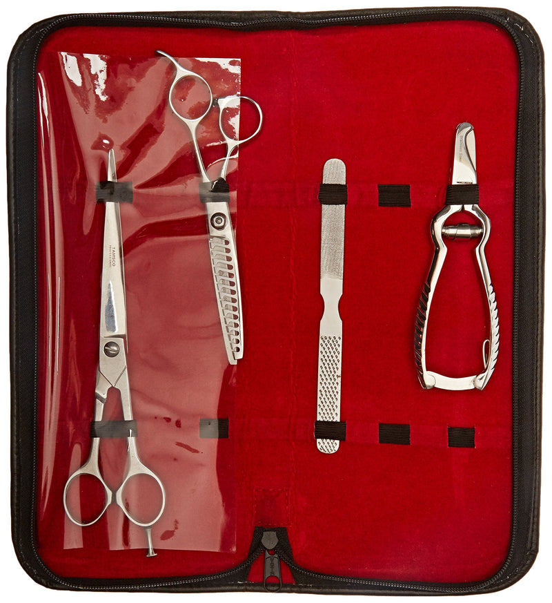 Grooming Set of 4, (B-622, B-566, M-275, B-2520) Zipper Case Japanese Stainless Steel Thinning Shear with 14 Teeth Blades Hear with Classical Design Pedicure Set - PawsPlanet Australia