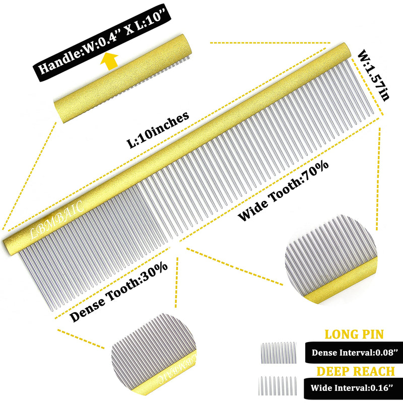 10inches Large Dog Metal Grooming Comb With Long Pin Slicker Brush For Thick and Heavy Fur Large and Medium Size Dogs Use.