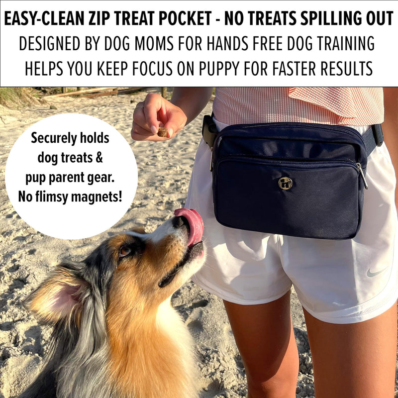 Dog Treat Pouch for Pet Training - Zippered Pockets & Color Match Poop Bag Dispenser - Crossbody & Fanny Pack Belt Bag - Dog Walking Bag Onyx Black - PawsPlanet Australia