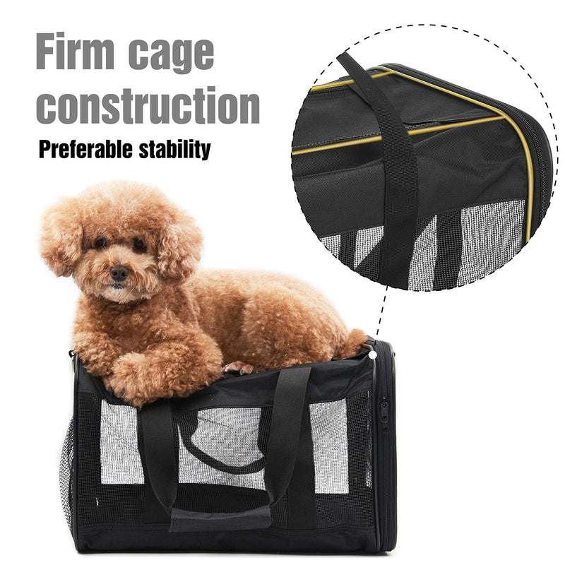 Pet Travel Carrier Soft Sided Portable Bag for Cats, Small Dogs, Kittens or Puppies, Collapsible, Durable, Airline Approved, Travel Friendly (Black Regular) - PawsPlanet Australia