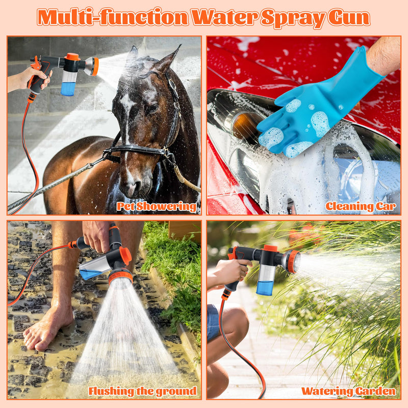 MALLMALL6 Dog Washing Hose attachment with Pet Grooming Glove & 2 Soap Dispenser, 10-in-1 Spray Modes Foam Nozzle Sprayer with 8.2Ft Pup Washer Hose for Showering Pets Car Wash Watering Flowers