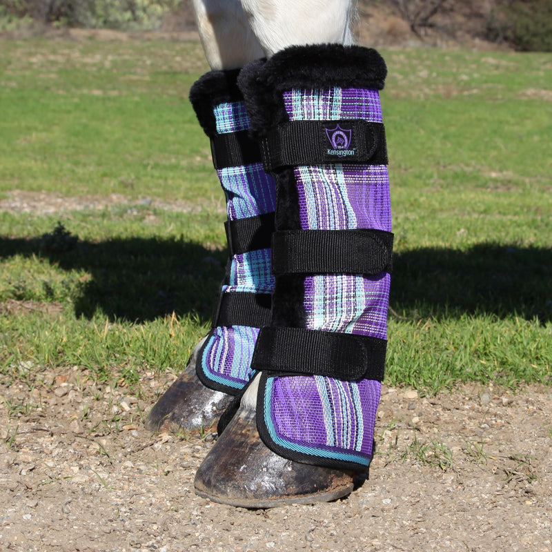 Kensington Protective Products Horse Fly Boots - Fleece Trimmed - Stay-Up Technology - Protection from Insect Bites and UV Rays - Sold in Pairs (2 Boots) Large 2017 - Lavender Mint
