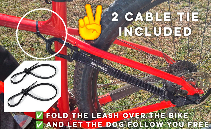 BIKE AND DOG - Dog Leash and Harness for Bicycle, Harness with 3 Rings, 2 are Sides, Includes 2 Special Cable Ties for Bicycle. Patented. (Black, Leash) Black Leash Only (No Harness) - PawsPlanet Australia