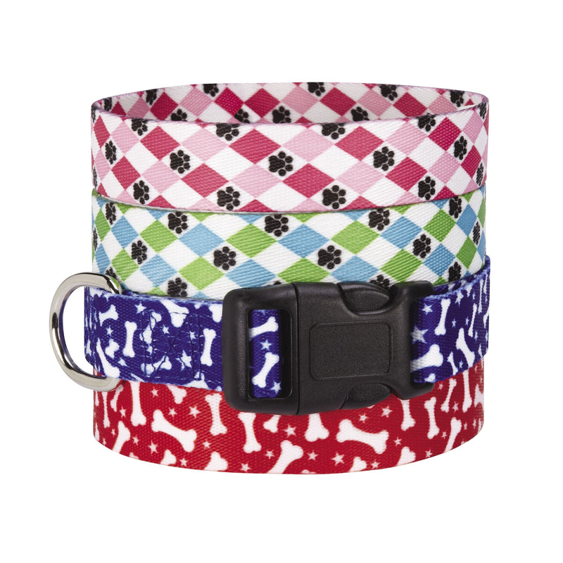 Casual Canine Nylon Pooch Patterns Dog Collar, Fits Necks 6" to 10", Blue Argyle s