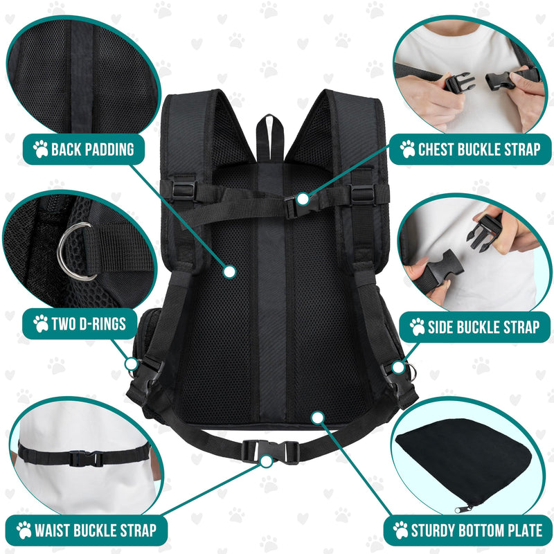 PetAmi Dog Front Carrier Backpack, Ventilated Adjustable Dog Pet Cat Chest Carrier Backpack, Dog Carrier for Hiking Camping Travel, Small Dog Puppy Medium Cat Carrying Bag, Max 14 lbs, Black Large (16.5x10x17) - PawsPlanet Australia