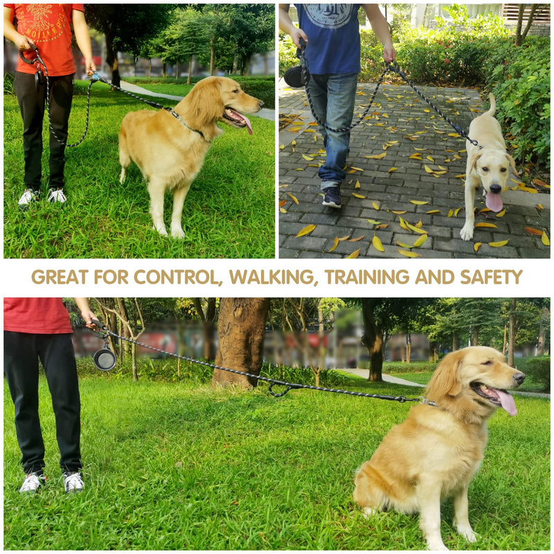 Dog Leash Heavy Duty 6ft, Double Handle Dog Leash with Padded Handle for Traffic Control, Reflective Rope Leashes for Large and Medium Dogs Control Safety Training at Night (Black) Black (25 to 120 lbs) - PawsPlanet Australia