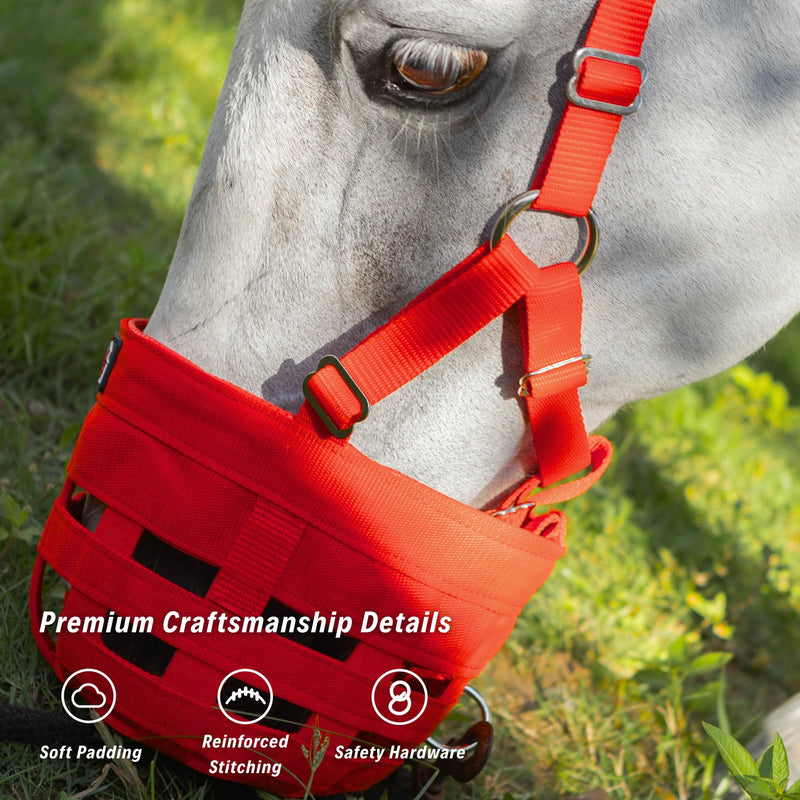 BARN & STABLE Horse Grazing Muzzle for Easy Breathe, Comfortable Muzzle Grazing for Horses with Adjustable Straps, Buckles, Suitable for Precaution of Laminitis Red Small - PawsPlanet Australia