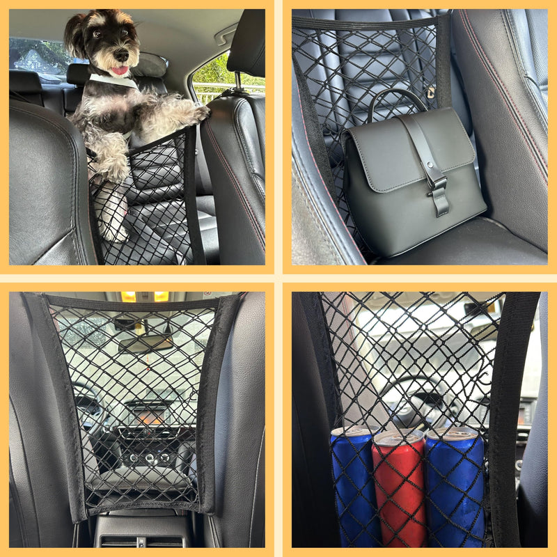 Dog Car Accessories Essentials Kit, with 2 Retractable Harness Adjustable Seat Belt Leash, Portable Collapsible Pet Bowl, Car Net Barrier for Dogs in Vehicle, and 4 Headrest Hooks for Hanger - PawsPlanet Australia
